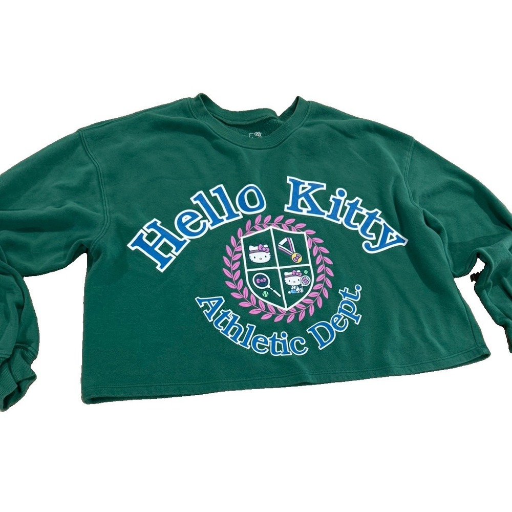 New-hello Kitty athletic Dept. by Sanrio-XL-green-crewneck, cropped,sweatshirt.